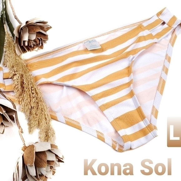 New Kona Sol Yellow White Stripe Bikini Bottom - Picture 1 of 9
